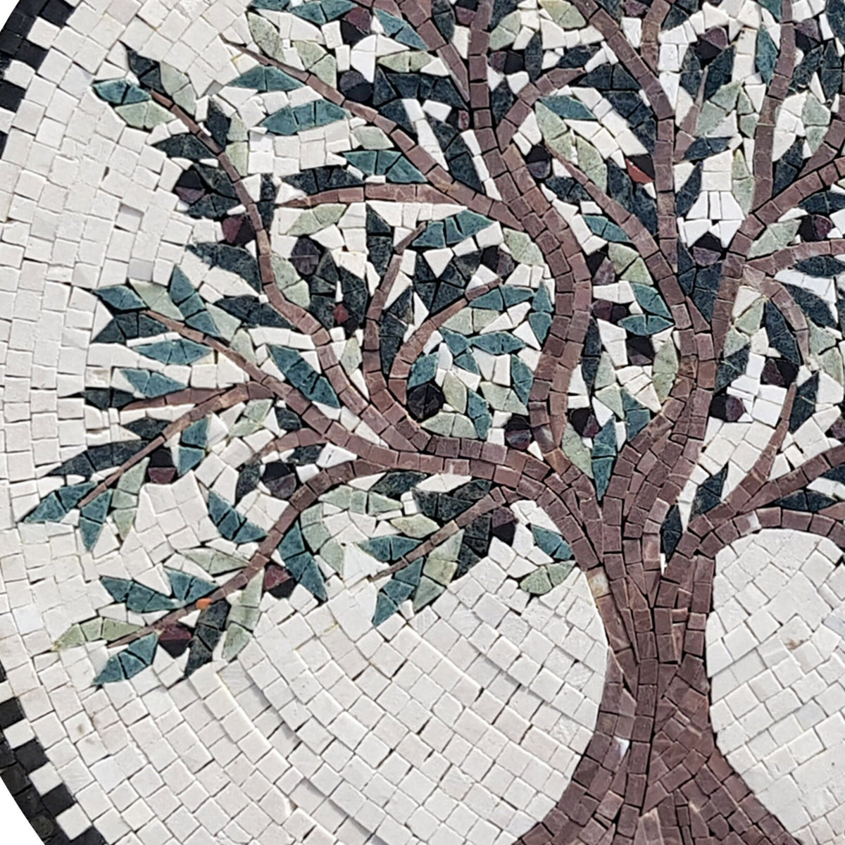 Olive Tree Backsplash Marble Mosaic Medallion Tiles. Customization. Handcrafted Roman Mosaics