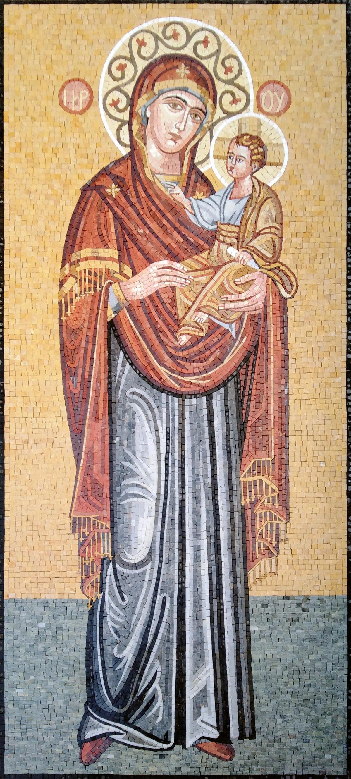 32"x69" Mother Mary and Baby Jesus Mosaic –Byzantine Christian Decor, Customization available