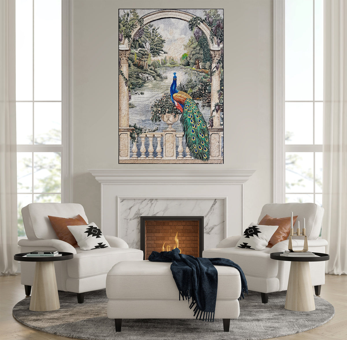 Handmade Peacock Mosaic Tile Art: Indoor/Outdoor Wall Decor