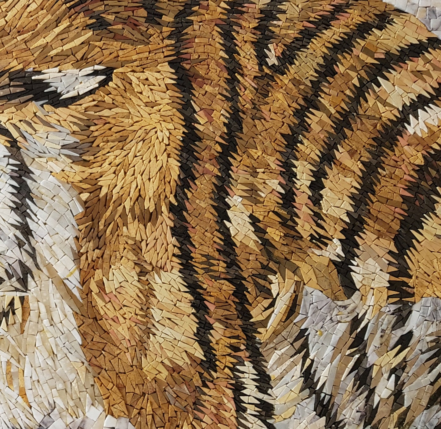 Tiger Mosaic Tile Art: Roaring Wild Animal, Natural Stone