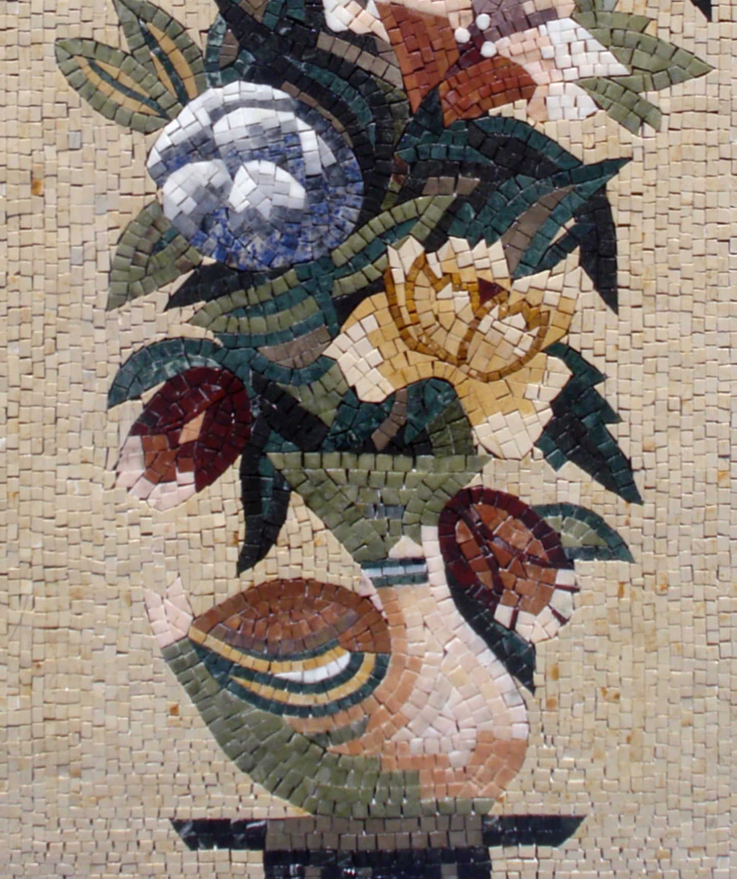 Handmade Marble Mosaic Tile: Floral Vase Interior Decor (44"x16")