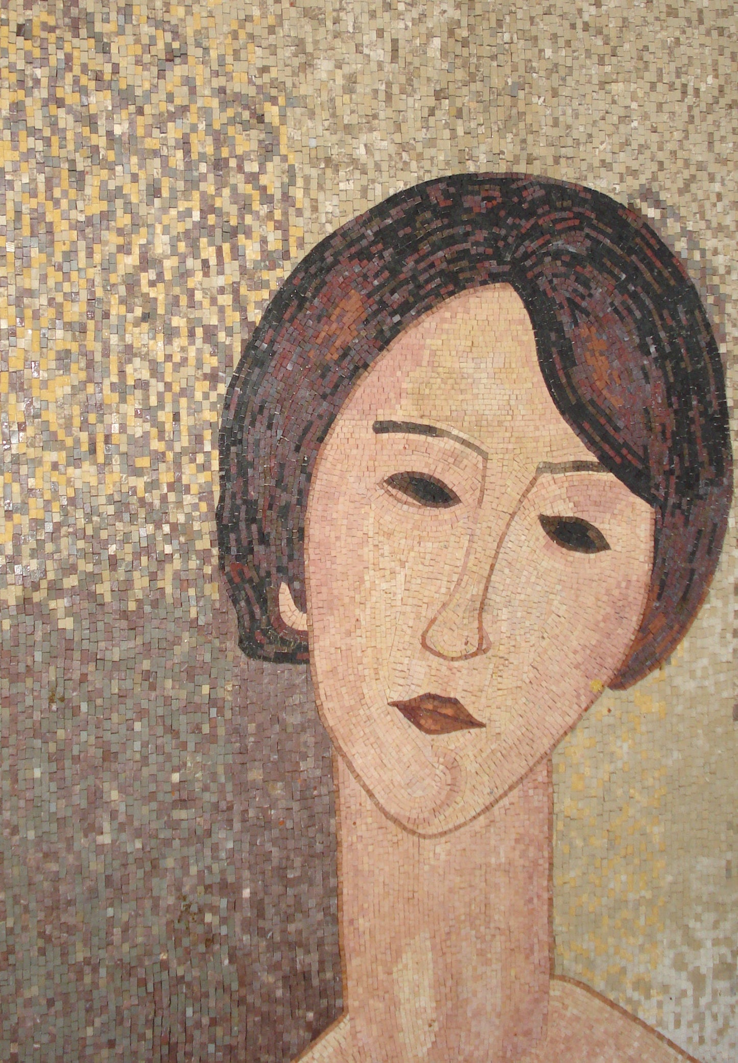 Amedeo Modigliani Style Woman Mosaic Art Tile: Handmade Marble Reproduction