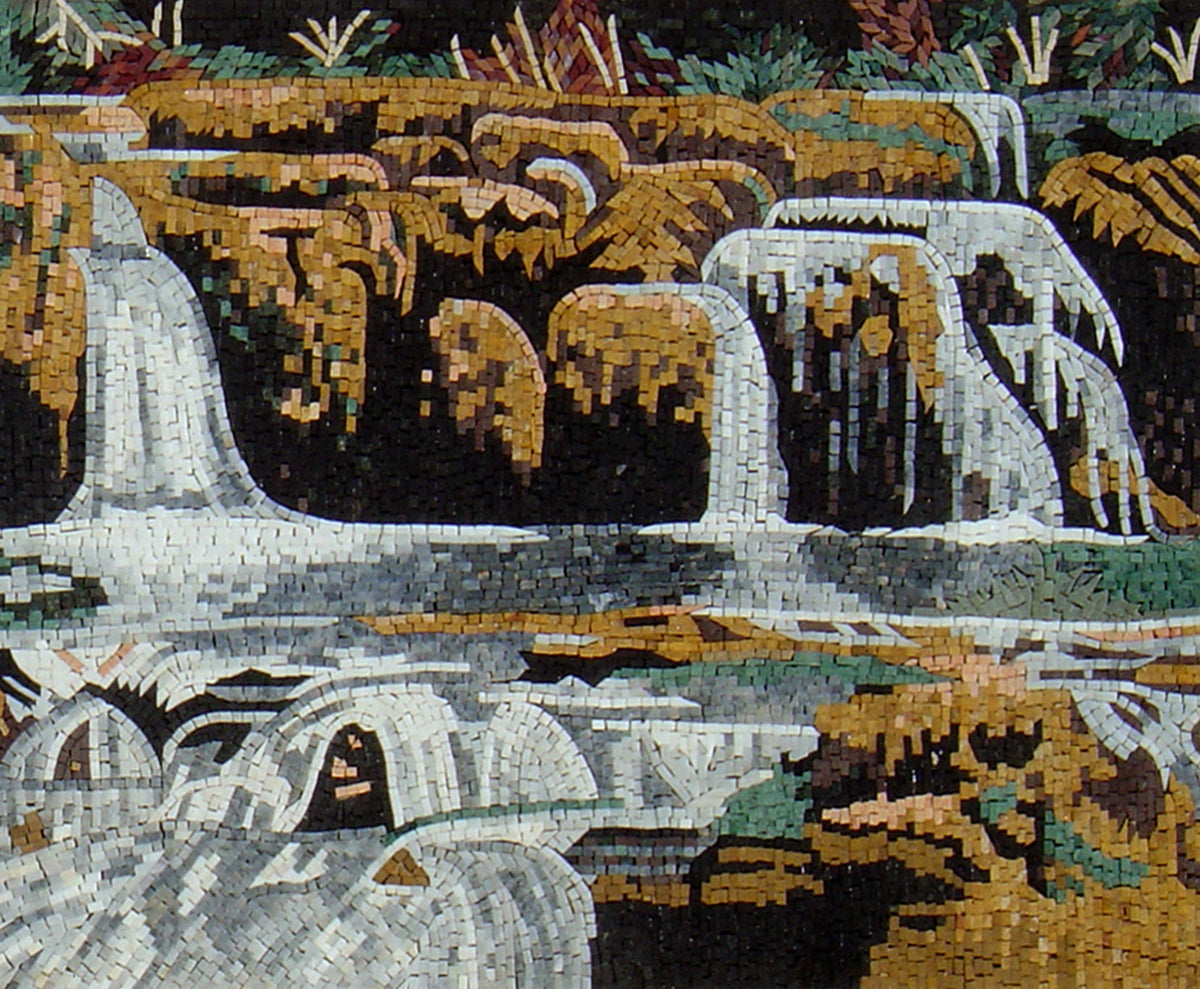Handmade Marble Waterfall Mosaic Tile Art: 90” x 40”