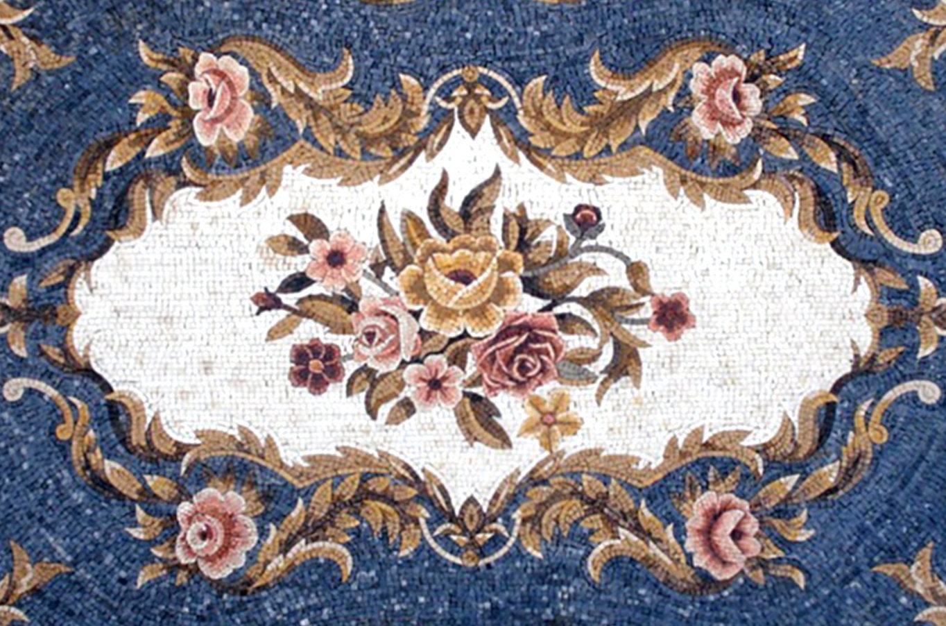 Handmade Marble Stone Mosaic Rug: Floral Art Decor (72” x 48”)
