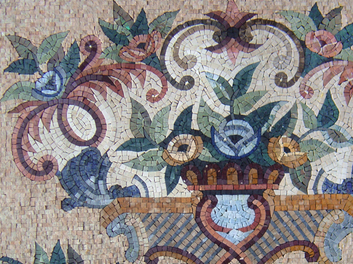 Handmade Marble Mosaic Flowers: Wall Art Decor (36" x 28")