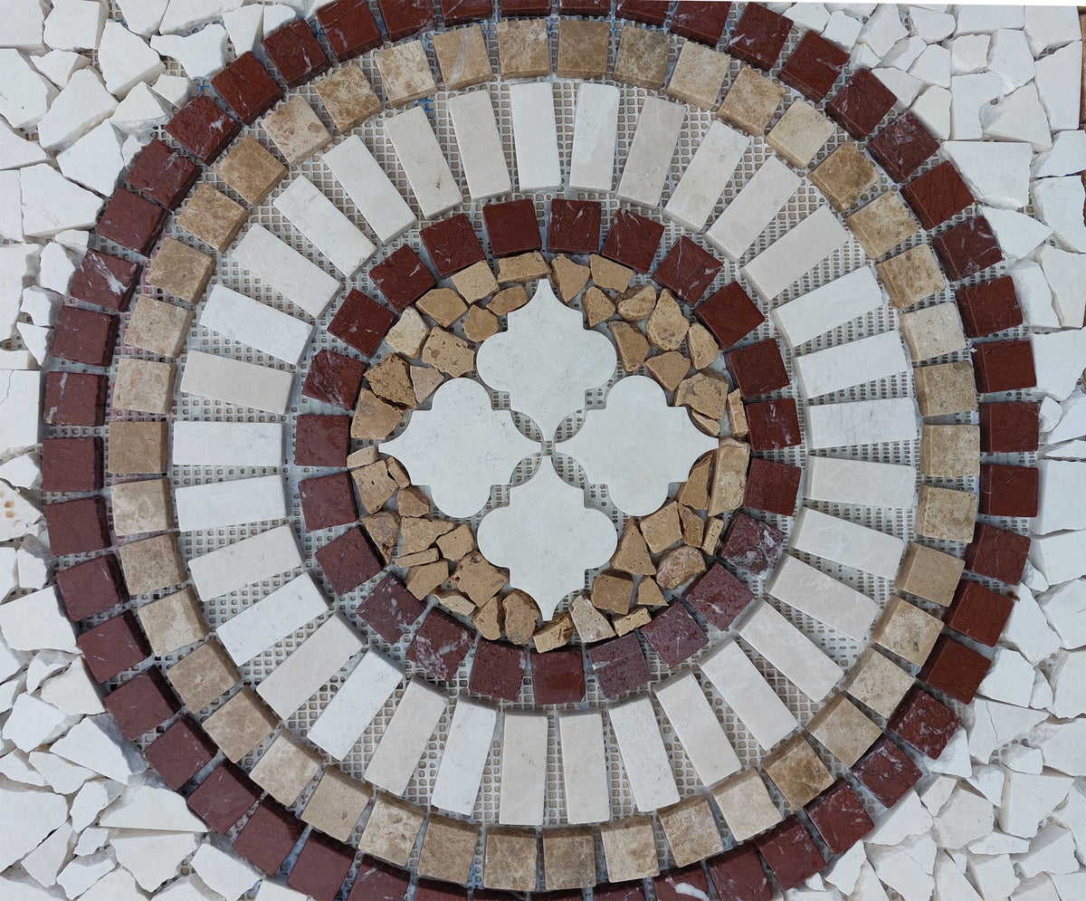 Handmade Marble Stone Mosaic Tile: Square Medallion Art (24x24)