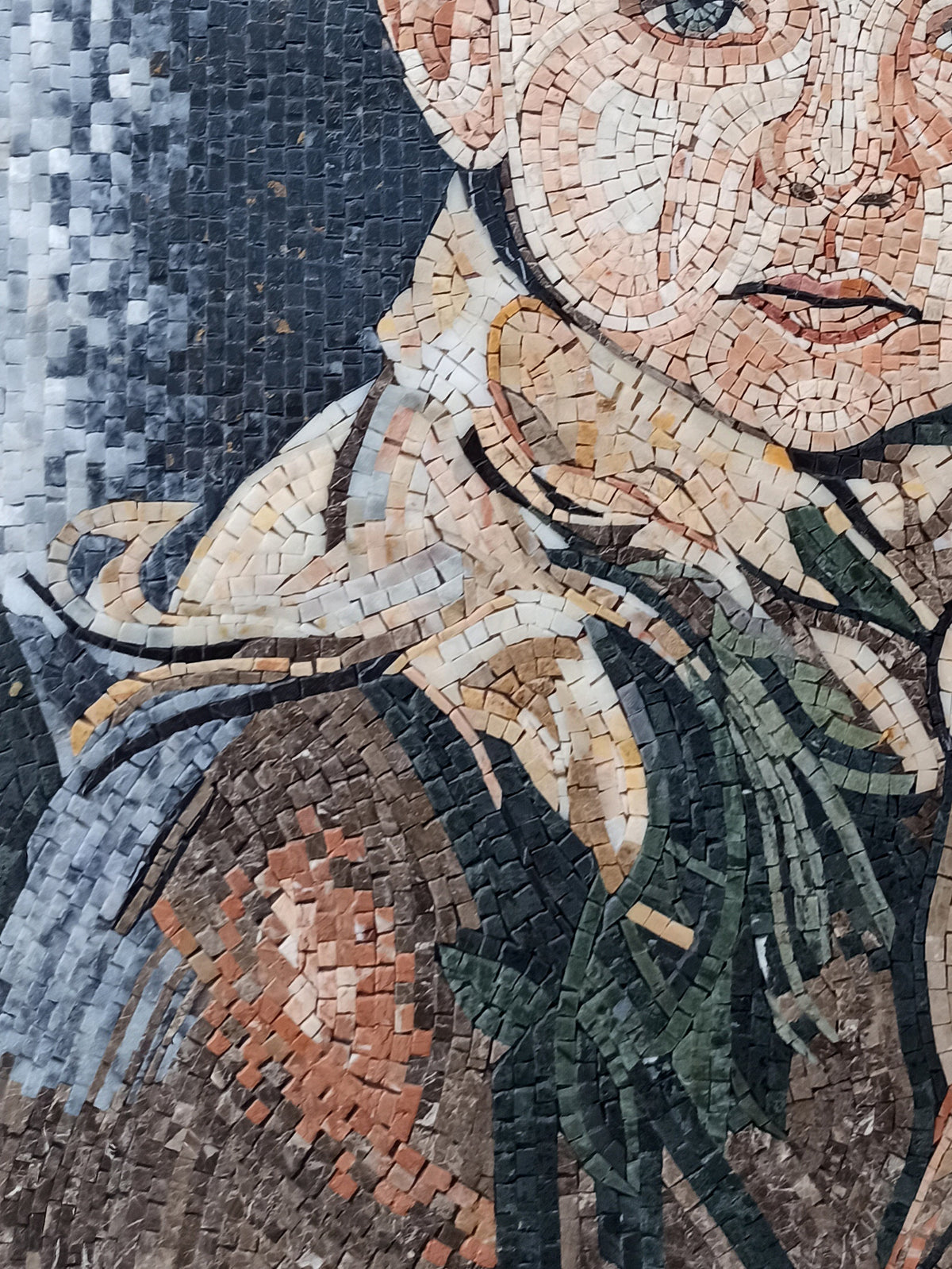 CUTE KID MOSAIC Tiles | Portrait Of Cute Child Reproduction Mosaic Art Tiles | Turkish Artist Mosaic Backsplash Tiles For Walls