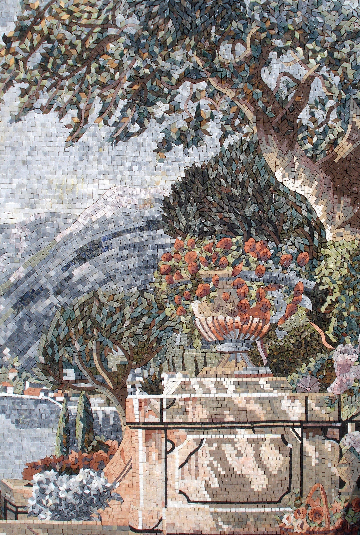 Handmade Italian Lake Mosaic Mural: Botanical View Wall Art
