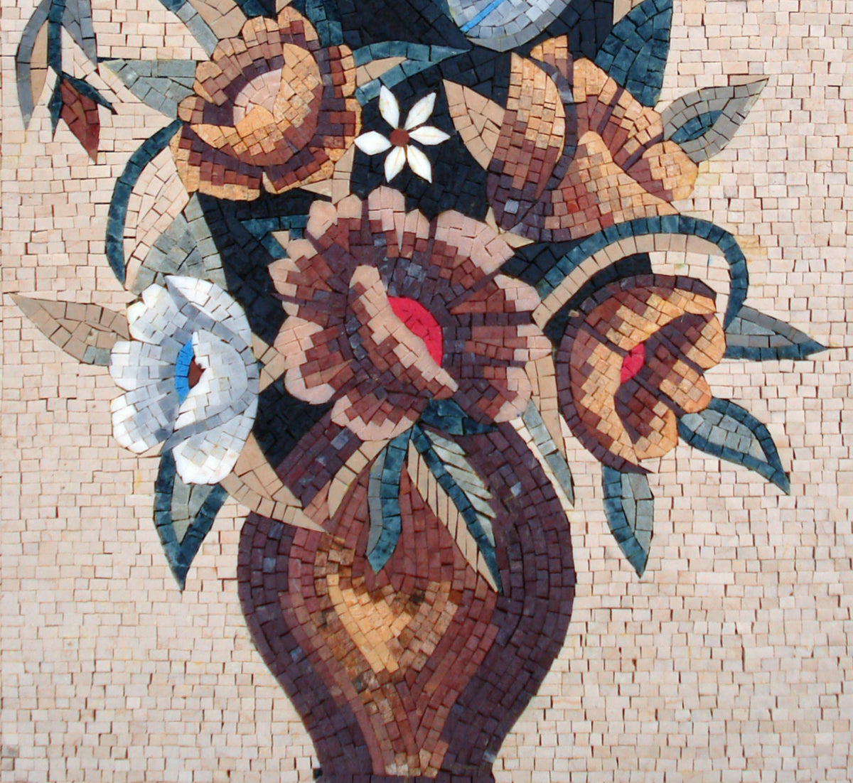 Handmade Marble Mosaic Flower Vase Art: Wall Hanging Decor (36” x 24”)