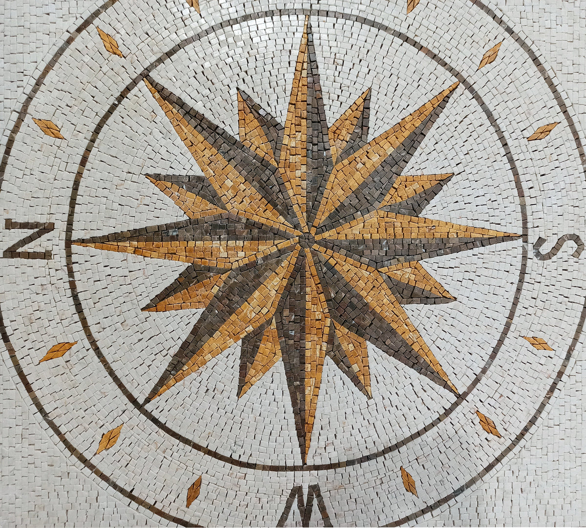 Handmade Compass Rose Mosaic Tile: Nautical Stone Art (32x32)