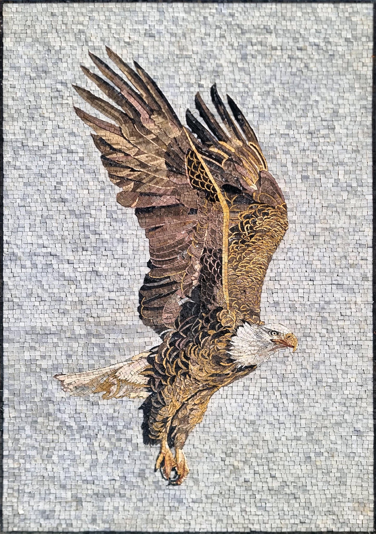 Handmade Eagle Mosaic Tile Art: Flying Bald Eagle Wall Decor