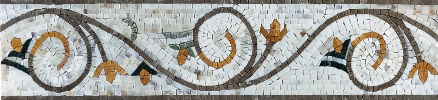 6″ Copper‑Tip Vine Border Mosaic – Handmade Marble Tile Backsplash Trim, Customization available