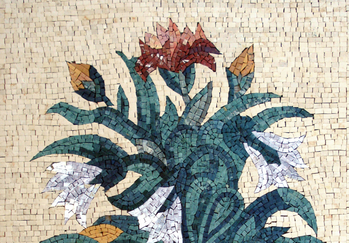 Handmade Marble Mosaic Wall Art: Flower Rose Vase, 26" Home Decor