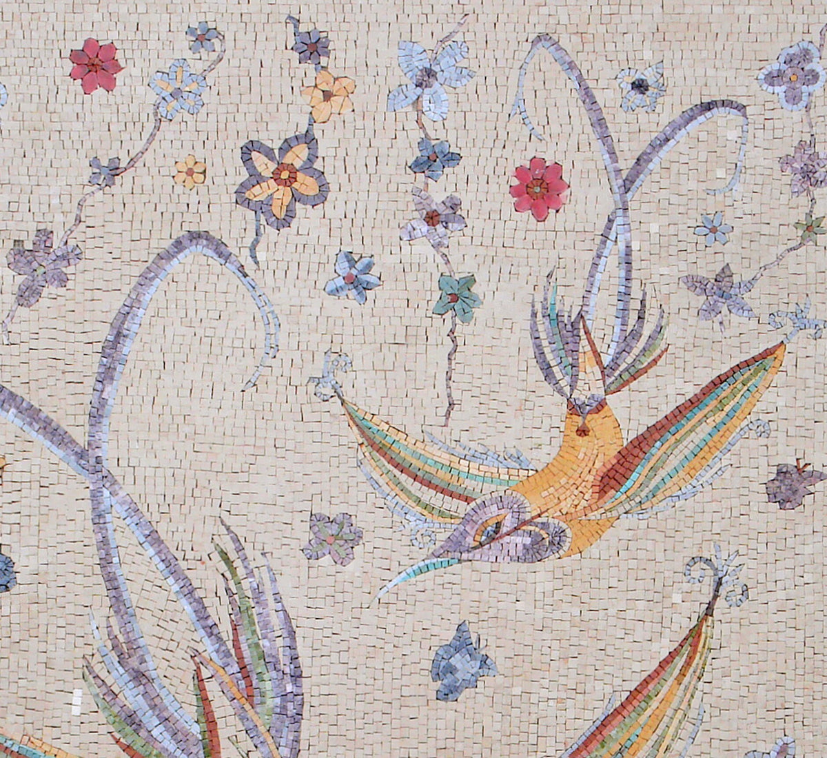 Hummingbird Mosaic Tile Art: Botanical Floral Wall Decor