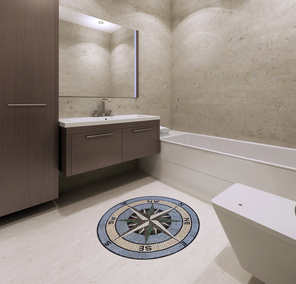 Artisanal Charm: Handmade Compass & Pool Tile Medallion Marble Mosaic Art - Customization available