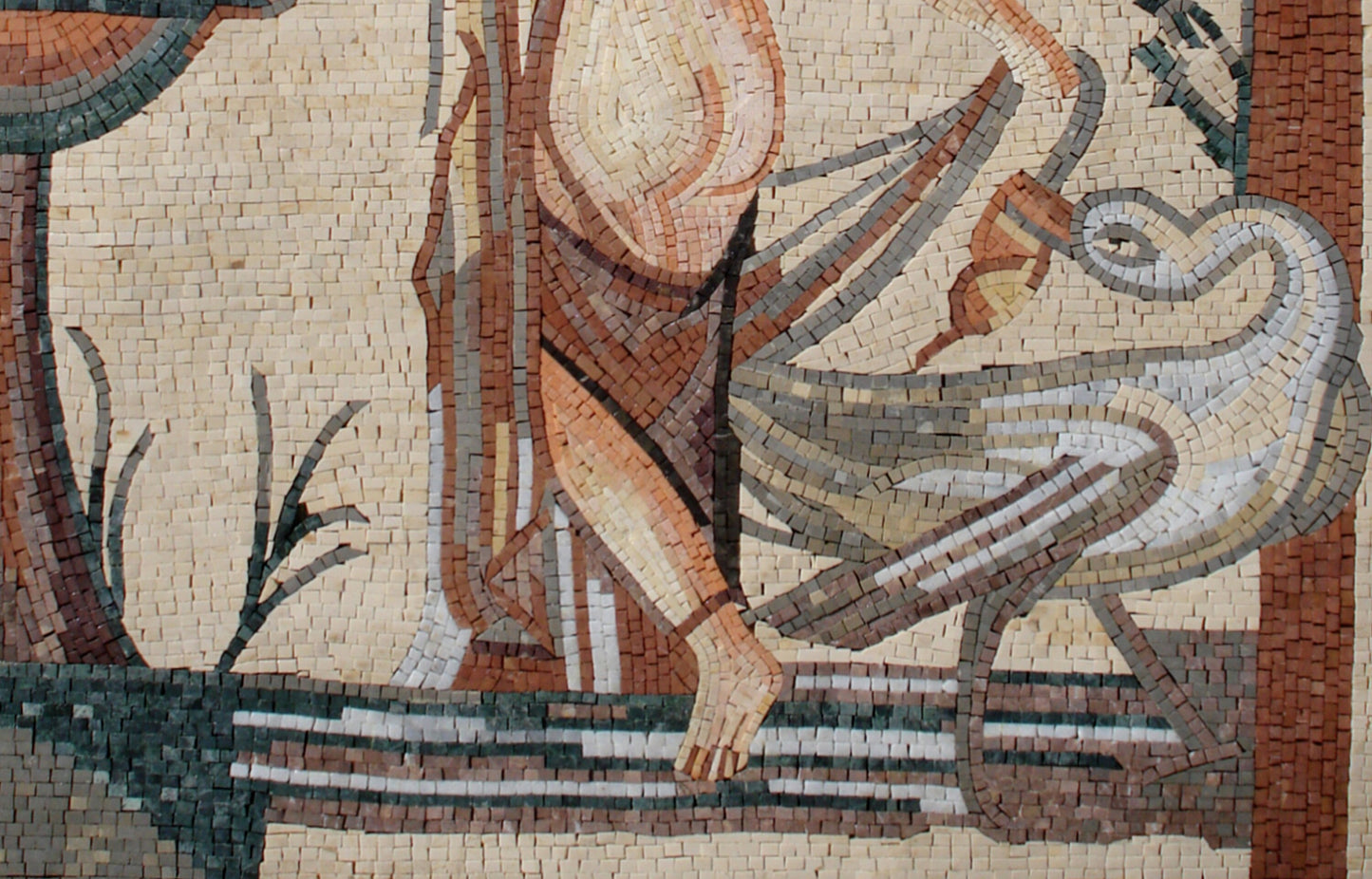Handmade Leda and the Swan Mosaic Mural: Marble Tile Art (44” x 40")