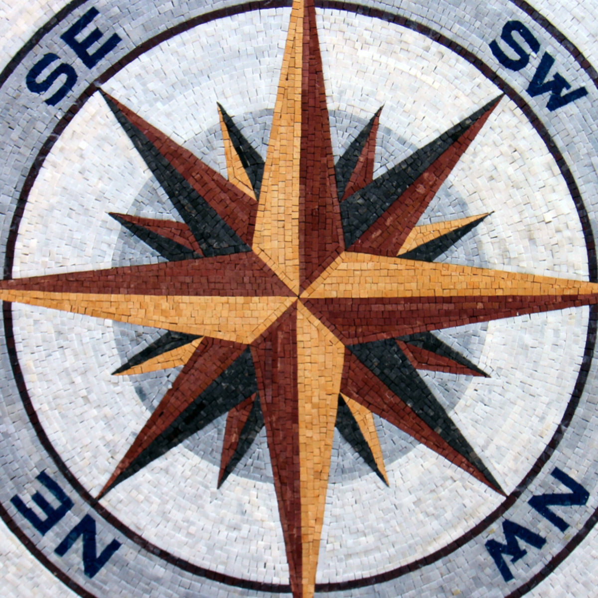 Handmade Nautical Compass Rose Mosaic Tile: Indoor/Outdoor Medallion (32" Diameter)