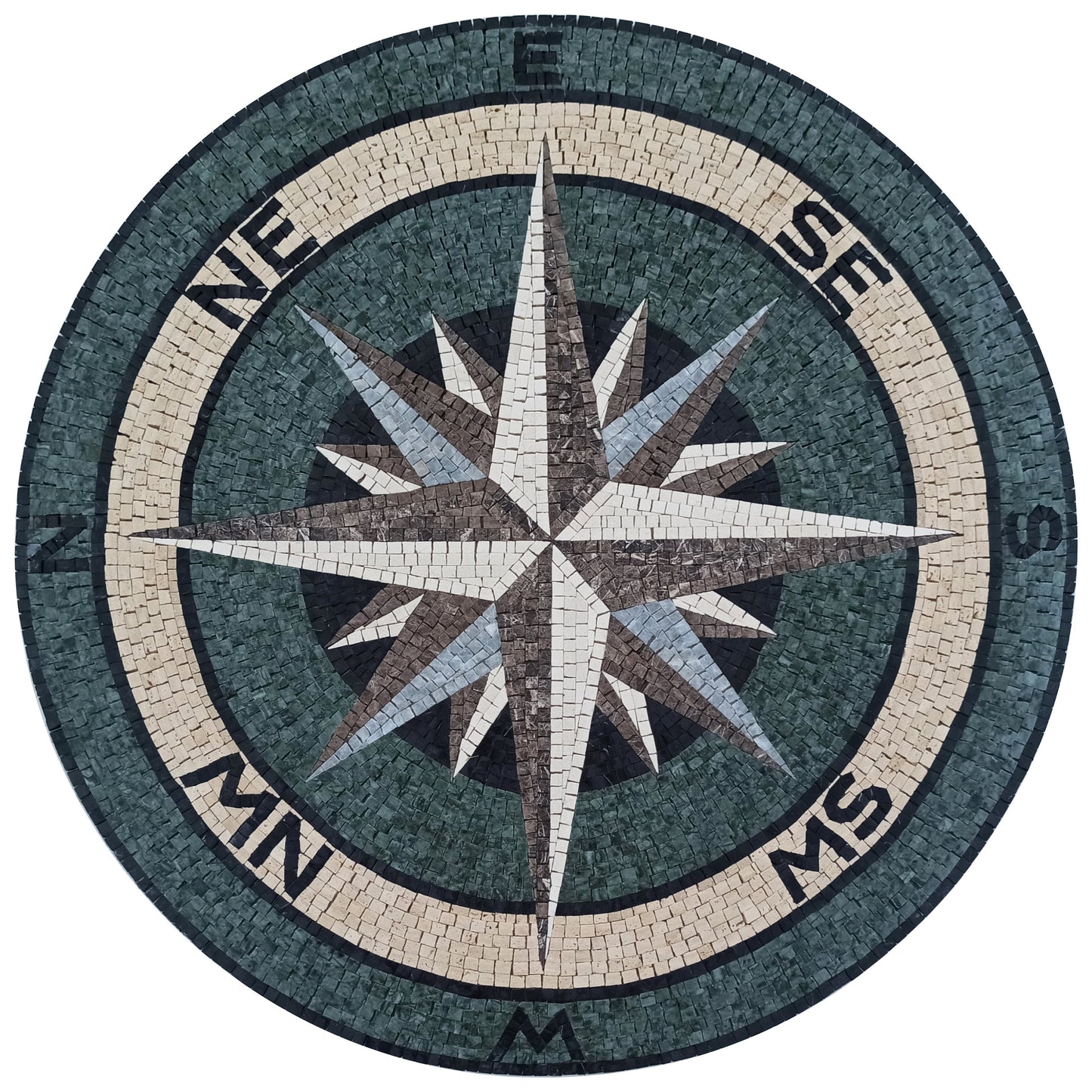 Coastal Elegance - Mosaic Artwork - Sea Green and White Compass Mosaic Medallion - Customization available