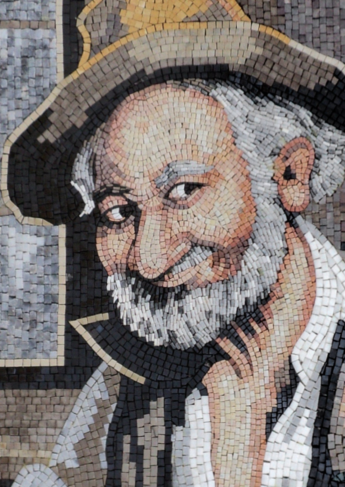 Handmade Mosaic Mural: Man in Hat Drinking - Stone & Marble Art