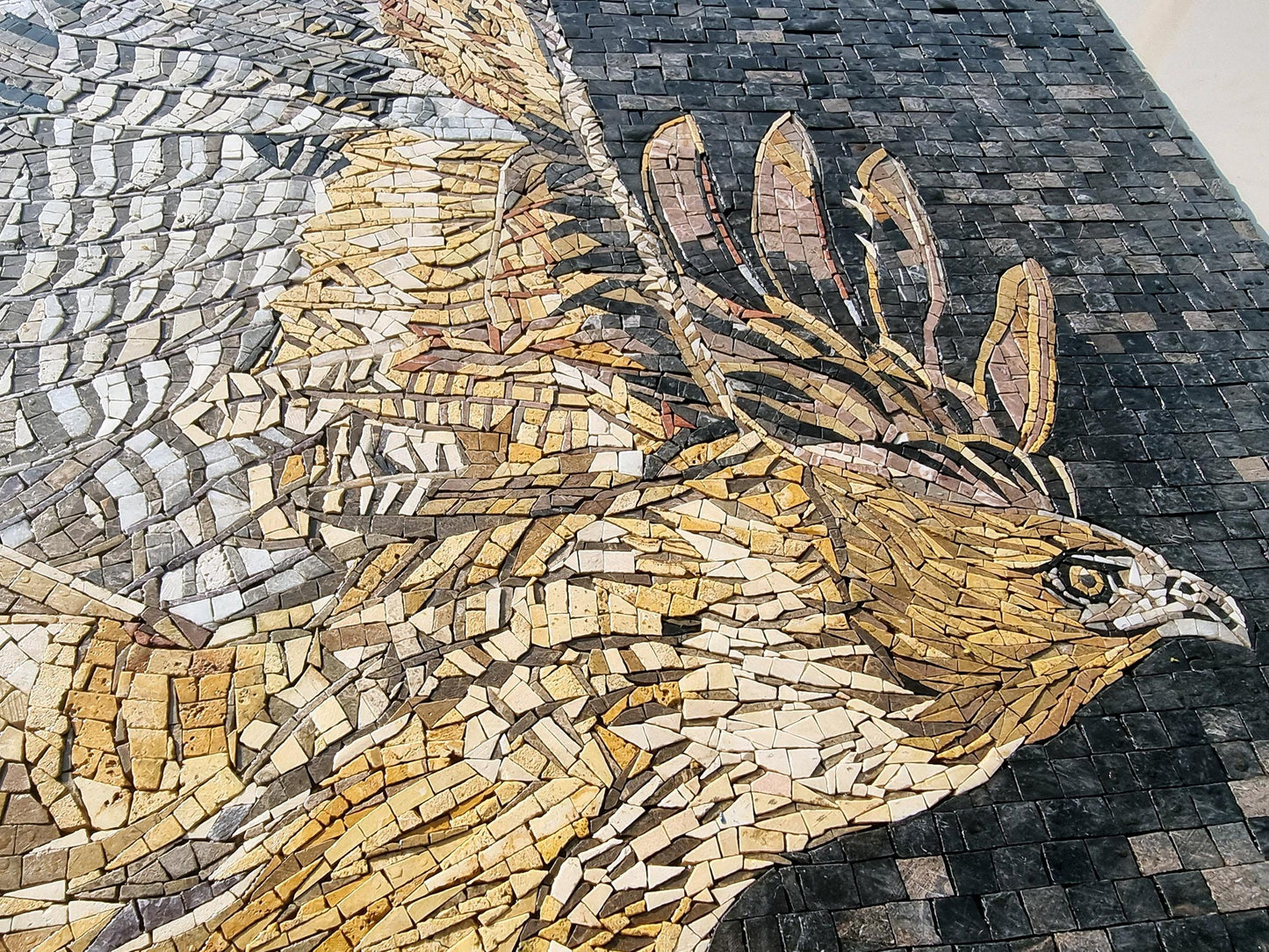 Handmade Eagle Mosaic Wall Art: Patriotic Marble Tile Inlay (34"x24")