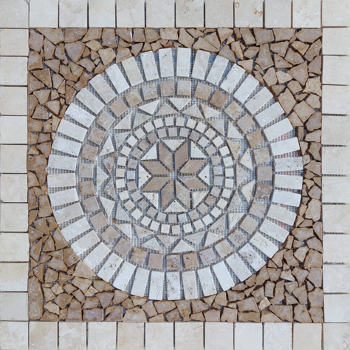 Handmade Marble Stone Mosaic Tile: Square Medallion Art (24”x24”)