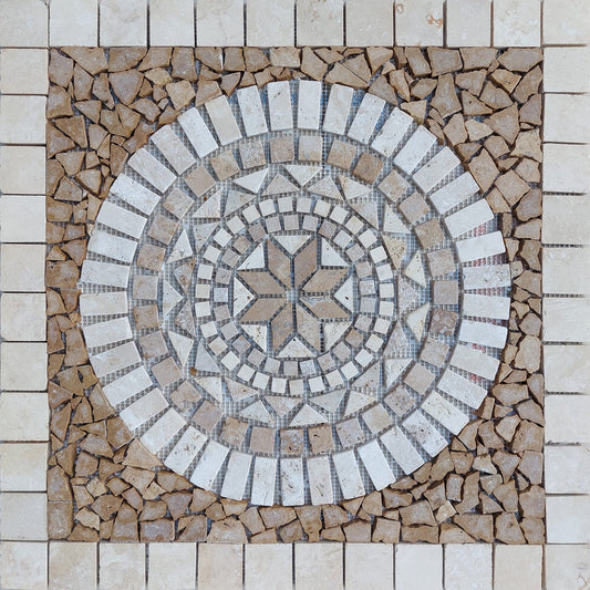Handmade Marble Stone Mosaic Tile: Square Medallion Art (24”x24”)
