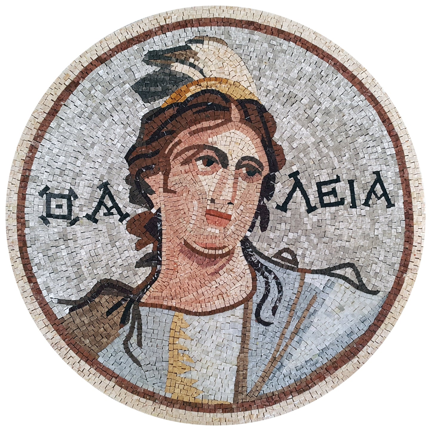 Handmade Athena Mosaic Art Tile: Greek Goddess Medallion (24" Diameter)