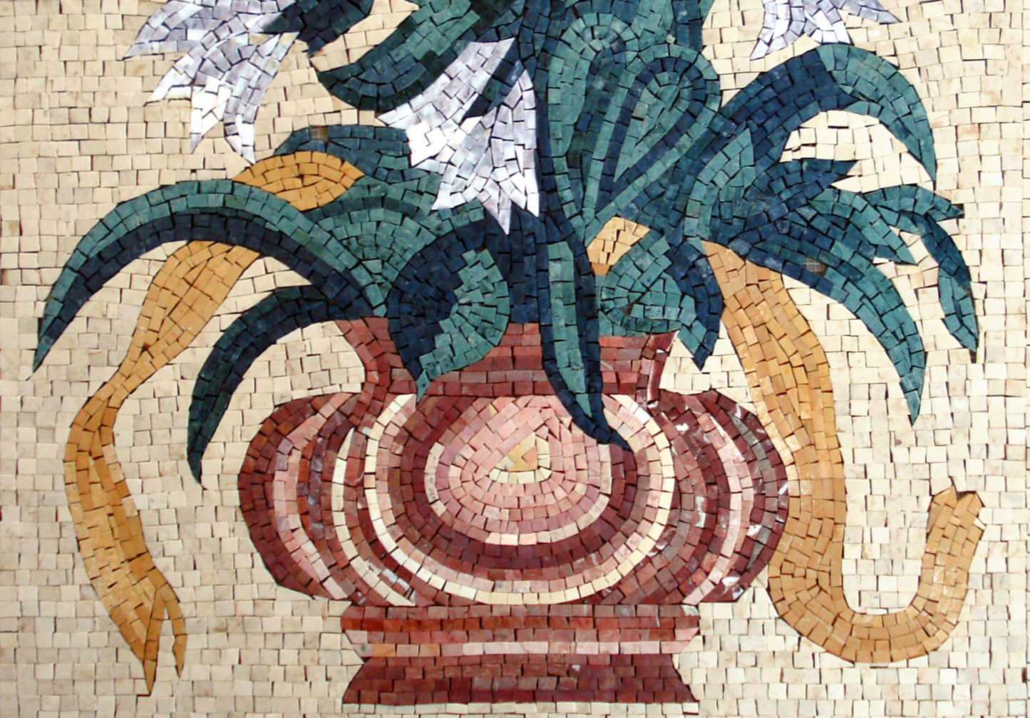 Handmade Marble Mosaic Wall Art: Flower Rose Vase, 26" Home Decor
