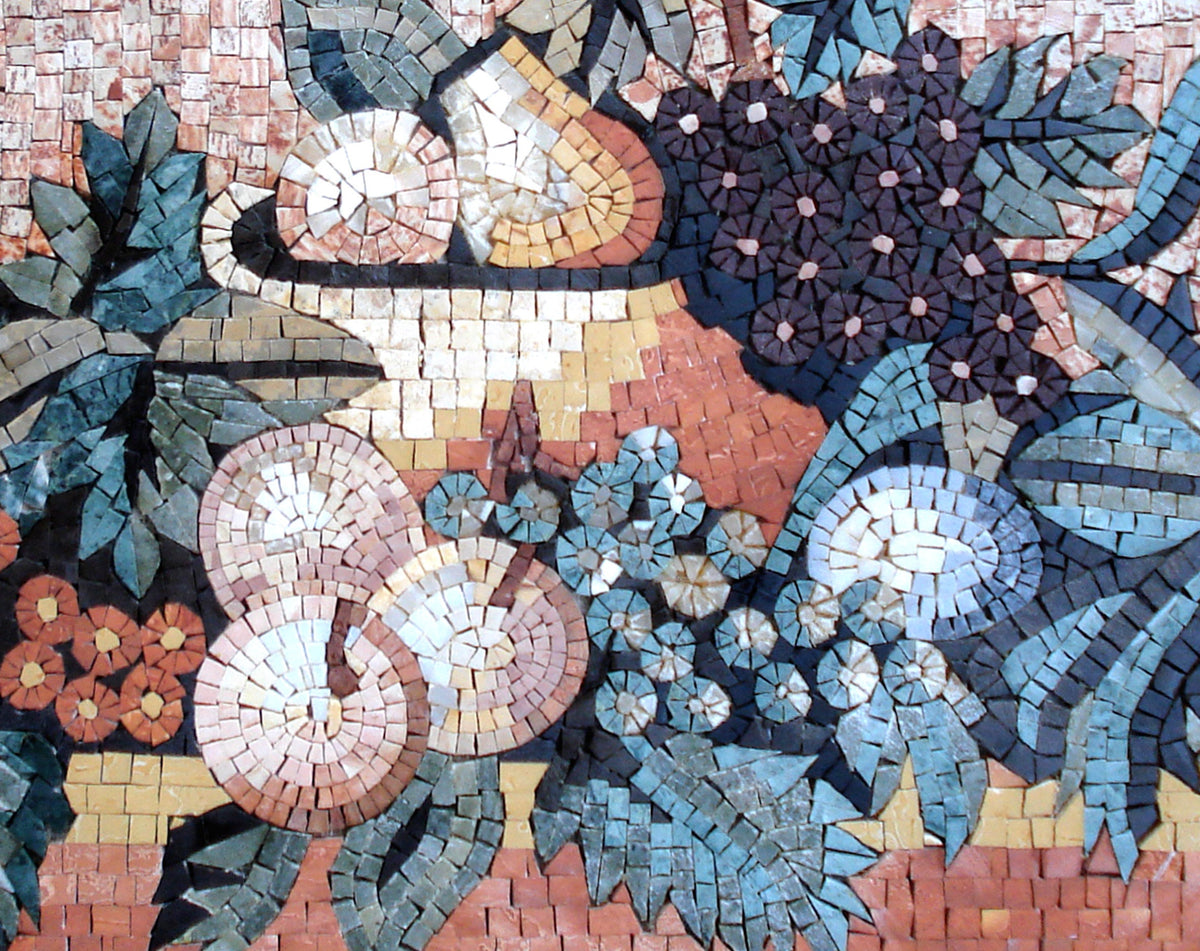 Handmade Marble Mosaic Wall Art: Fruit Medallion Tile Decor