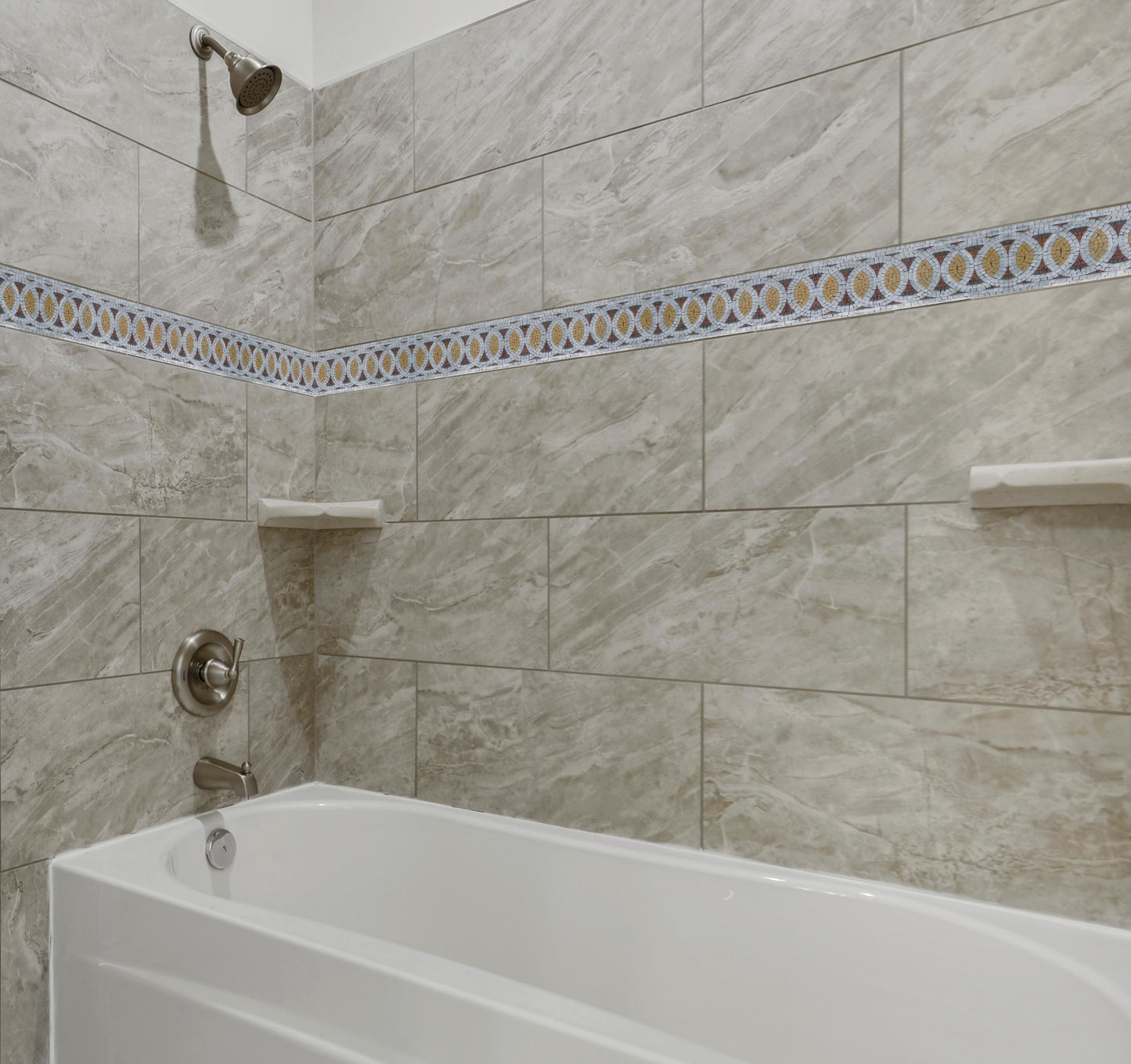 6″ Interlocking White Circle Pattern Mosaic – Modern Geometric Tile Border, Customization available