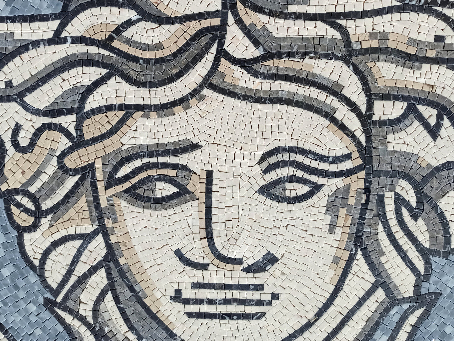 Mythical Marvel - Handmade Multitoned Medusa Head Marble Mosaic Medallion Art Tile - Customization available