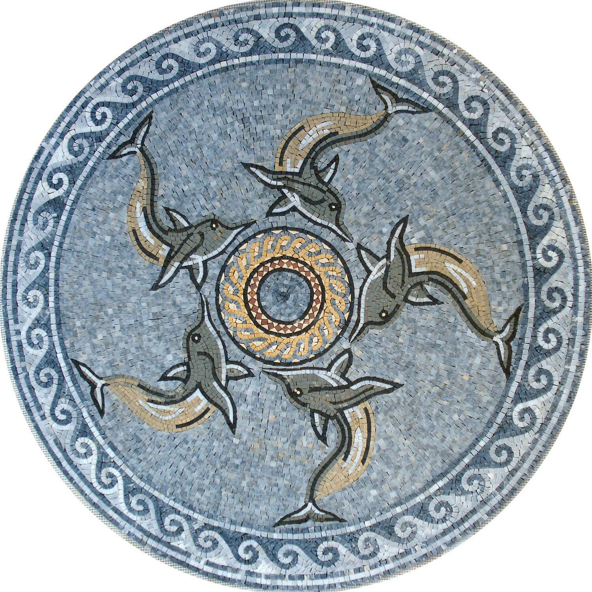 40" Handmade Decorative Dolphins Medallion wall floor Marble Mosaic Art Stone Tile Décor