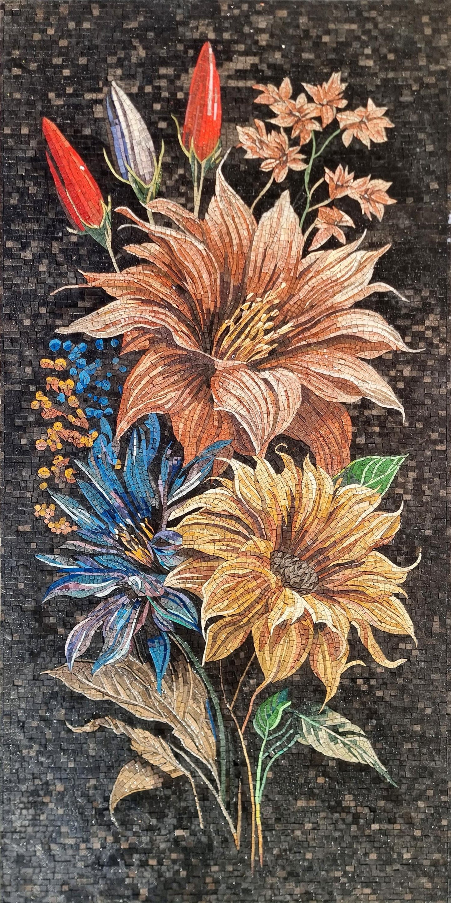 Handmade Floral Marble Mosaic Wall Art (48x24) - Custom Colors