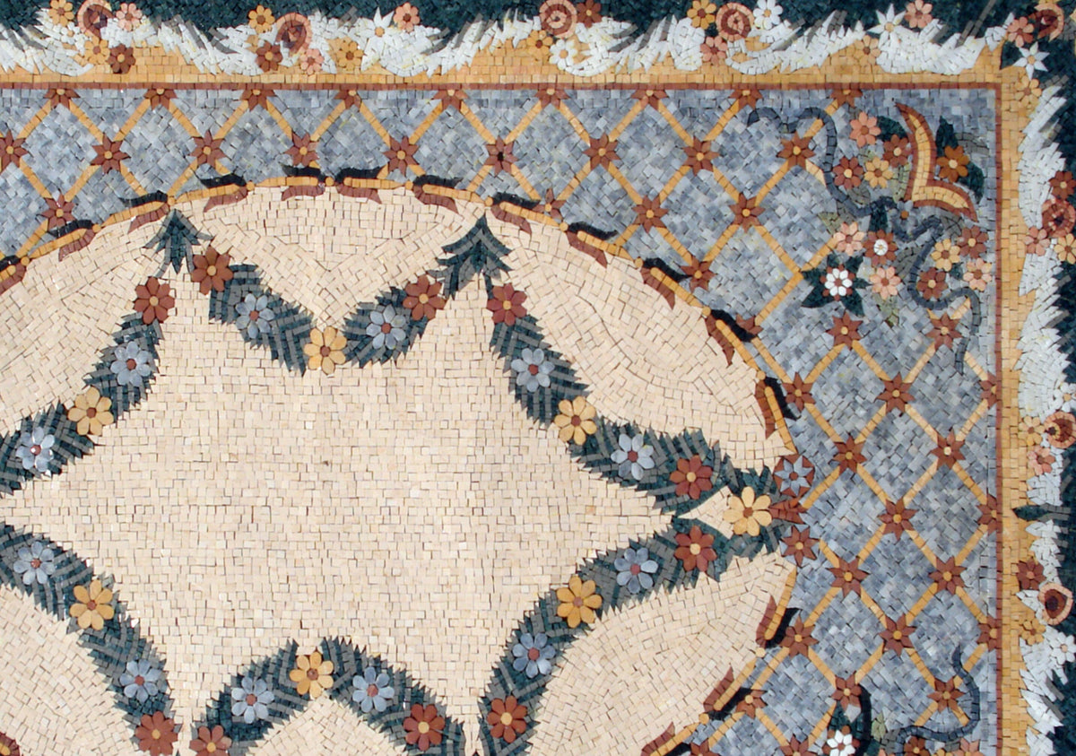 Floral Marble Stone Rug: Handmade Flower Pattern Carpet