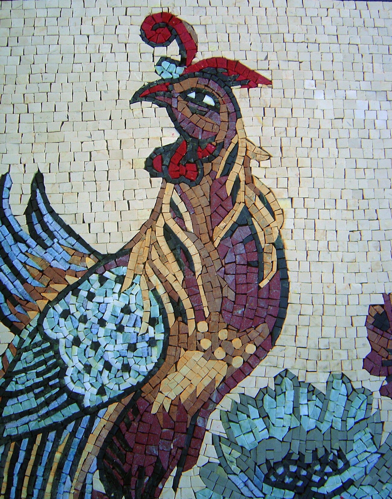 Handmade Peafowl Mosaic Mural: Marble Tile Wall Art (40x20)