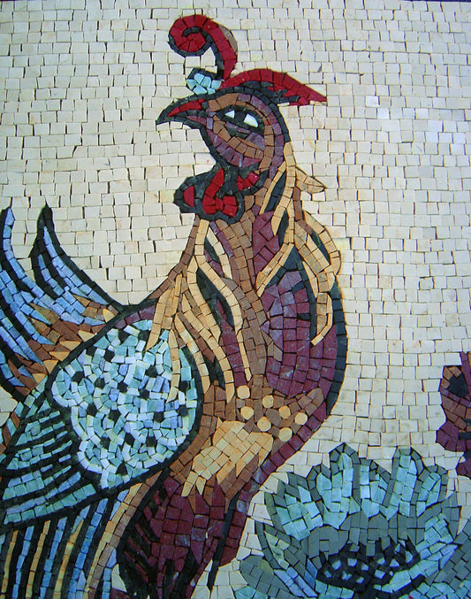 Handmade Peafowl Mosaic Mural: Marble Tile Wall Art (40x20)