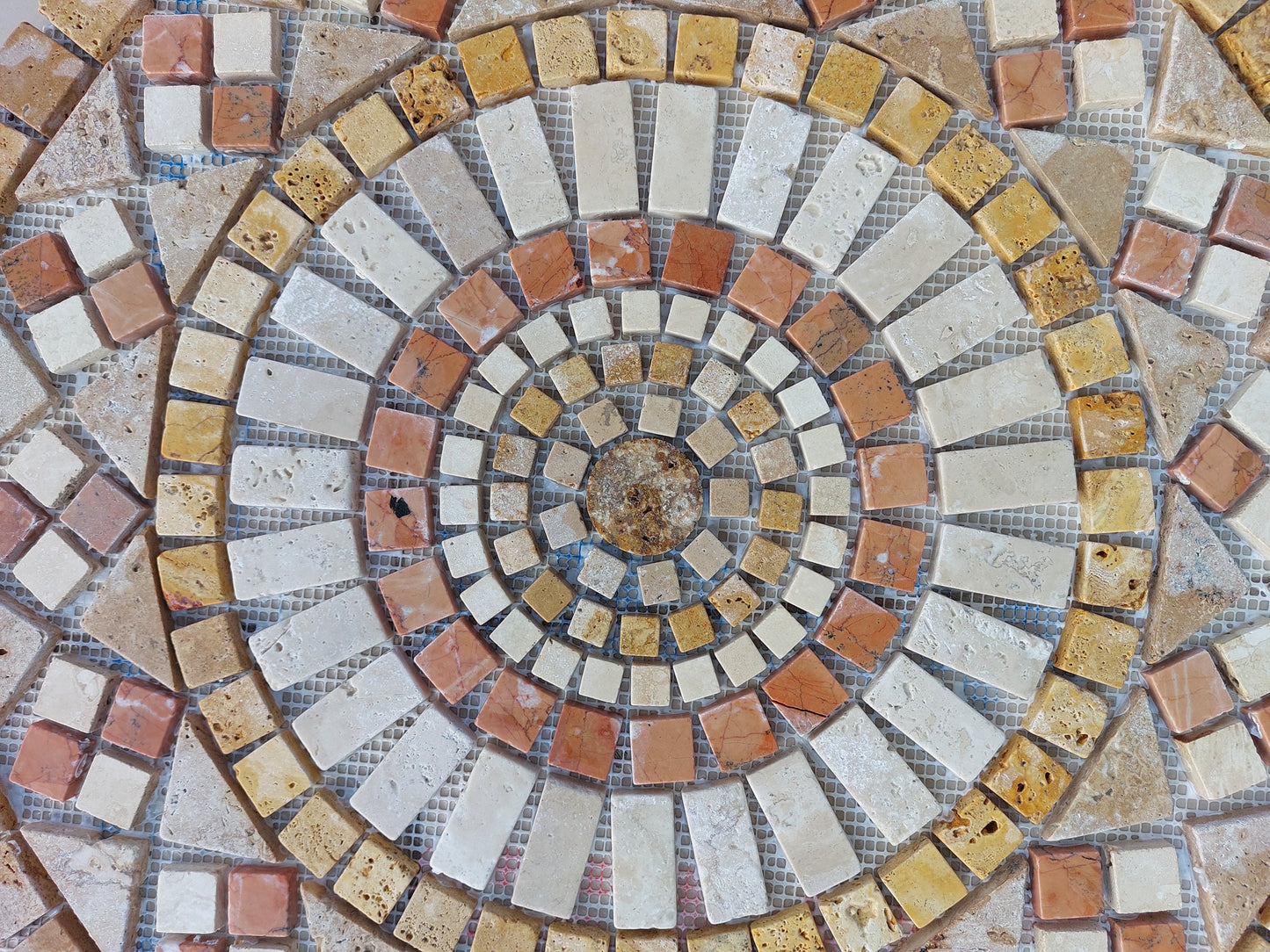 Round Marble Mosaic Medallion: Brown Border Handmade Stone Art