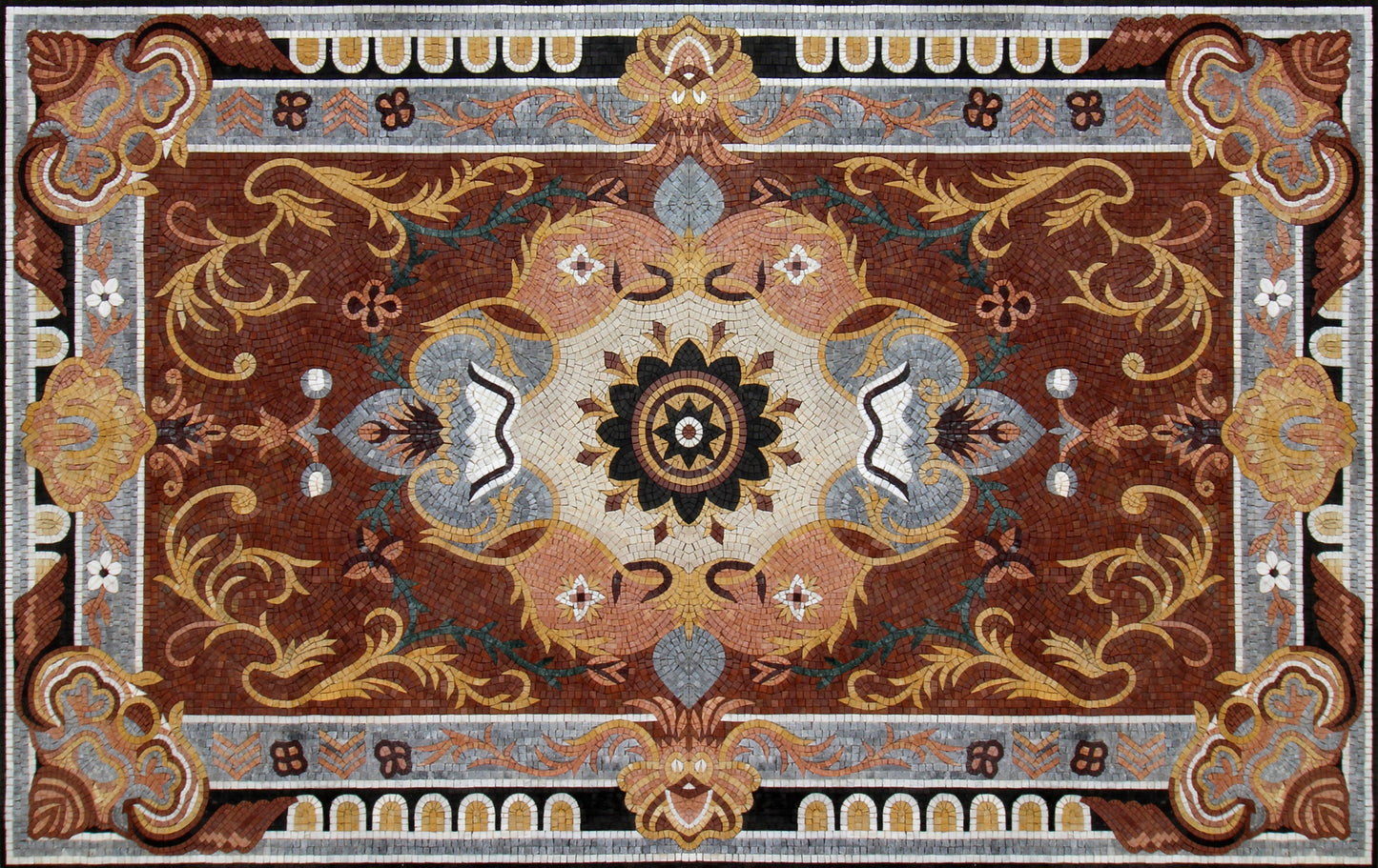 Handmade Flower Mosaic Rug: Marble Stone Home Decor (80” x 48")