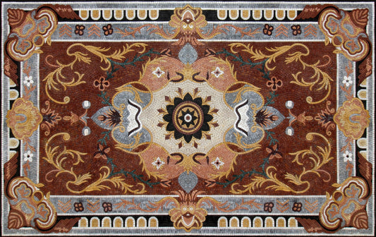 Handmade Flower Mosaic Rug: Marble Stone Home Decor (80” x 48")