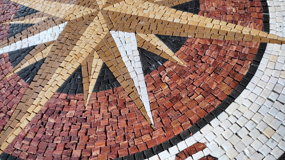 Oceanic Opulence - Nautical Medallion - Compass Rose Marble Mosaic Medallion Flooring Tiles - Customization available