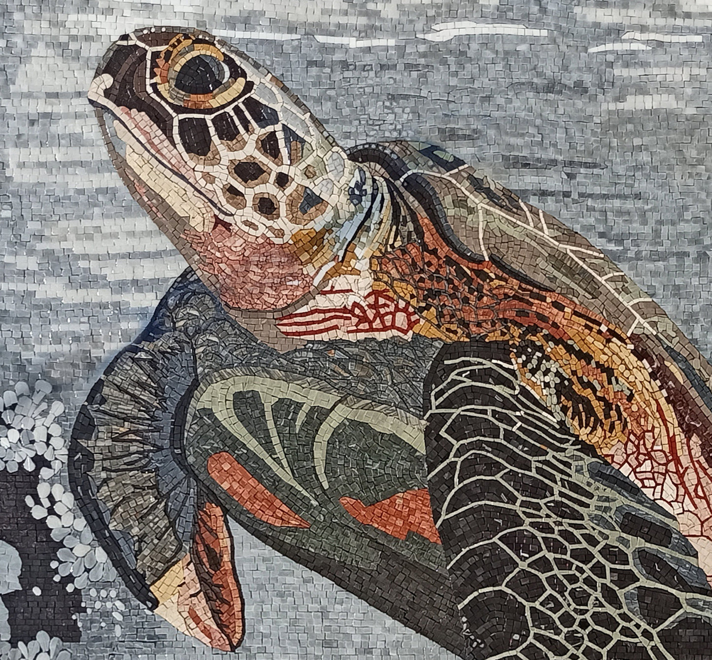 Handmade Sea Turtle Mosaic Tile Art: Marine Animal Wall Decor (80” x 72")