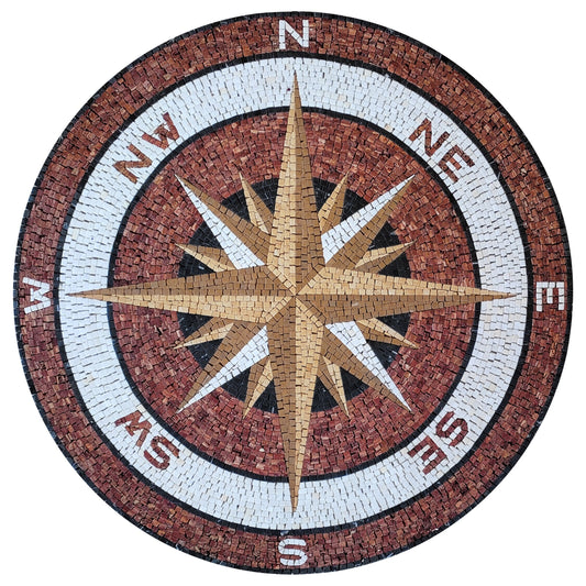 Handmade Marble Mosaic Compass Medallion: Nautical Tile Art, 32"