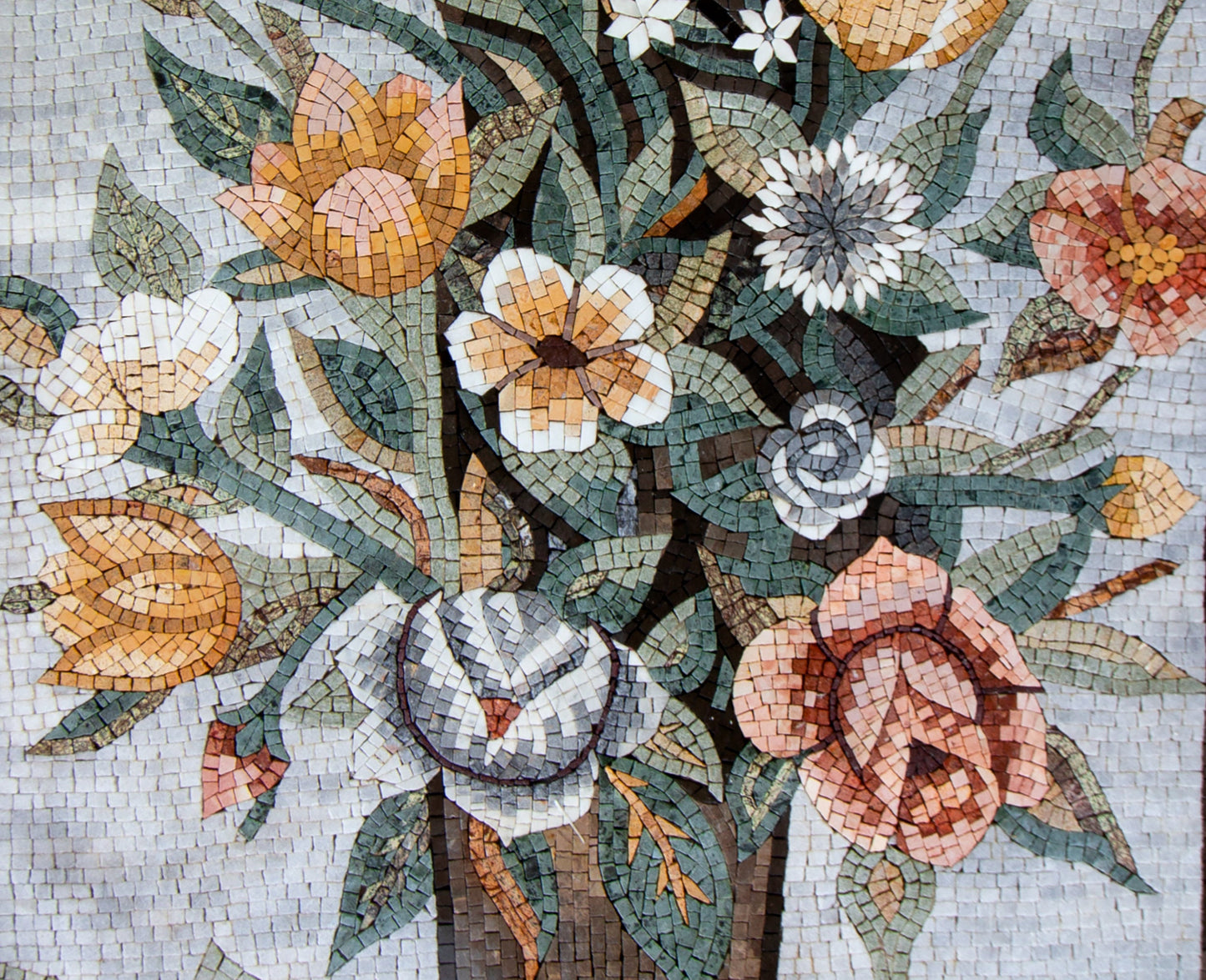Handmade Marble Mosaic Mural: Flowers in Vase Wall Art