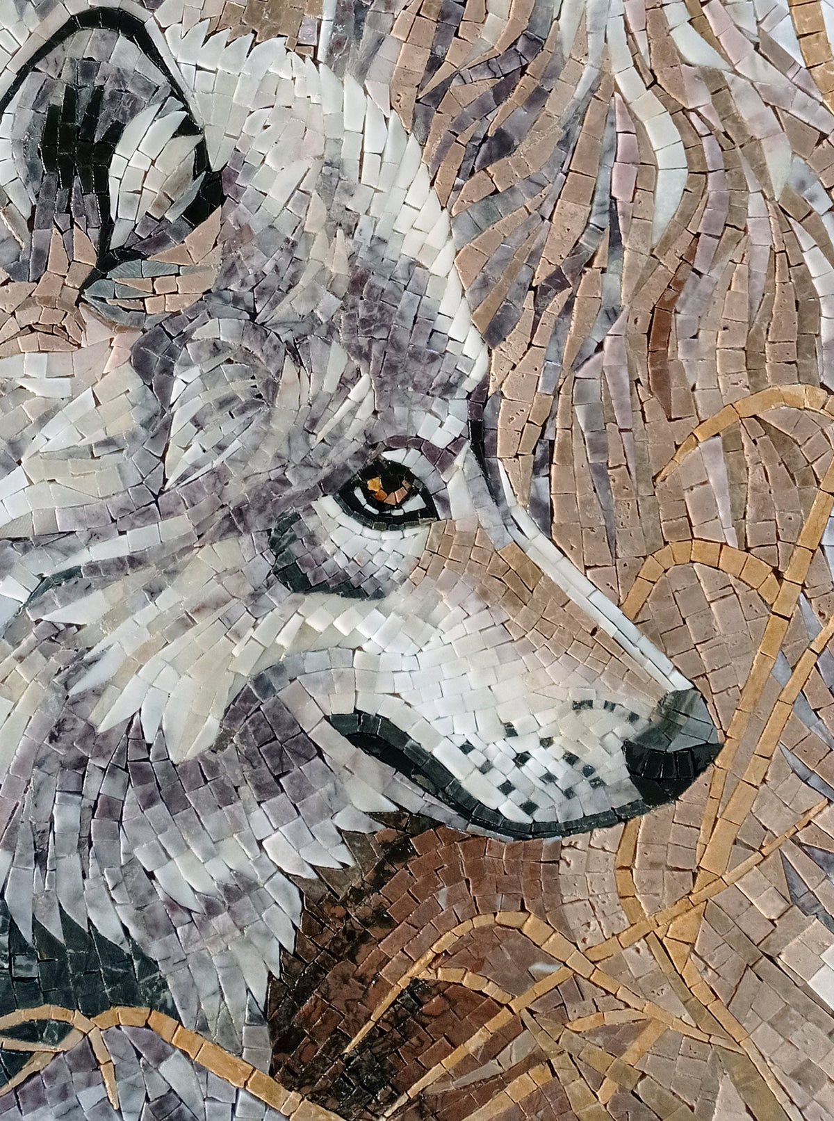 SNOWY WOLF MURALS| Wild Animal Mosaic Tiles For Living Room Walls | Two Wolf Artwork Tiles For Interior Hall And Room Walls Decor