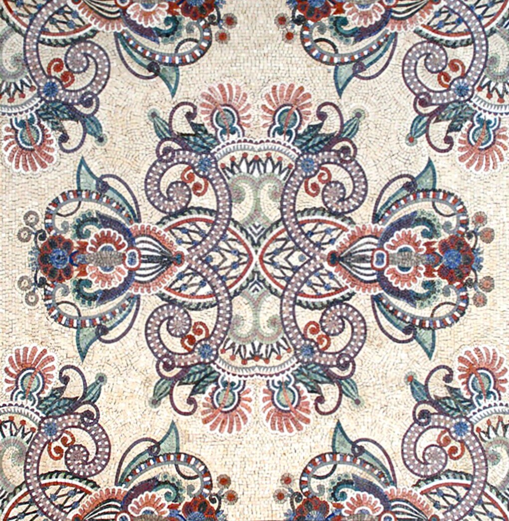 Handmade Marble Mosaic Rug: Square Stone Art, Home Decor (78” x 80")