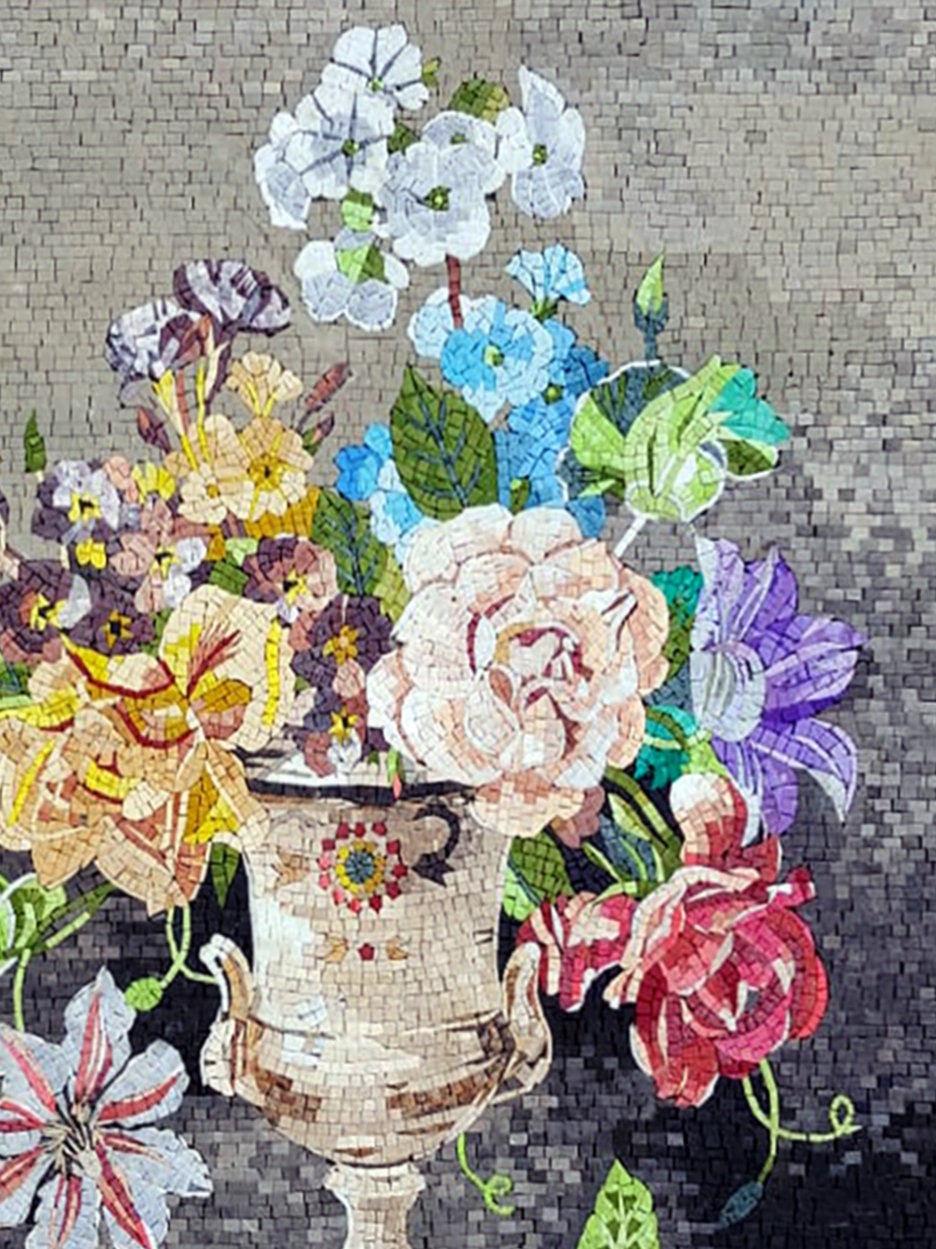 Floral Mosaic Art: Handmade Marble Flower Vase (40” x 30”)