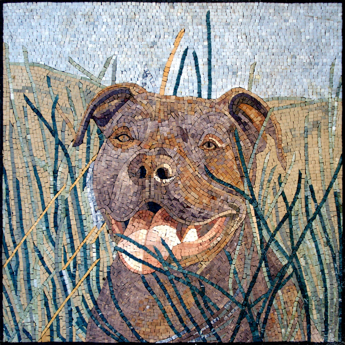 Handmade Bulldog Mosaic Tile Art: Marble Stone Pet Portrait