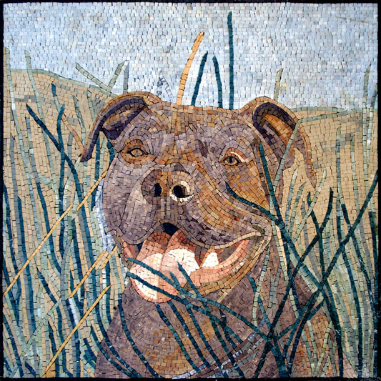 Handmade Bulldog Mosaic Tile Art: Marble Stone Pet Portrait