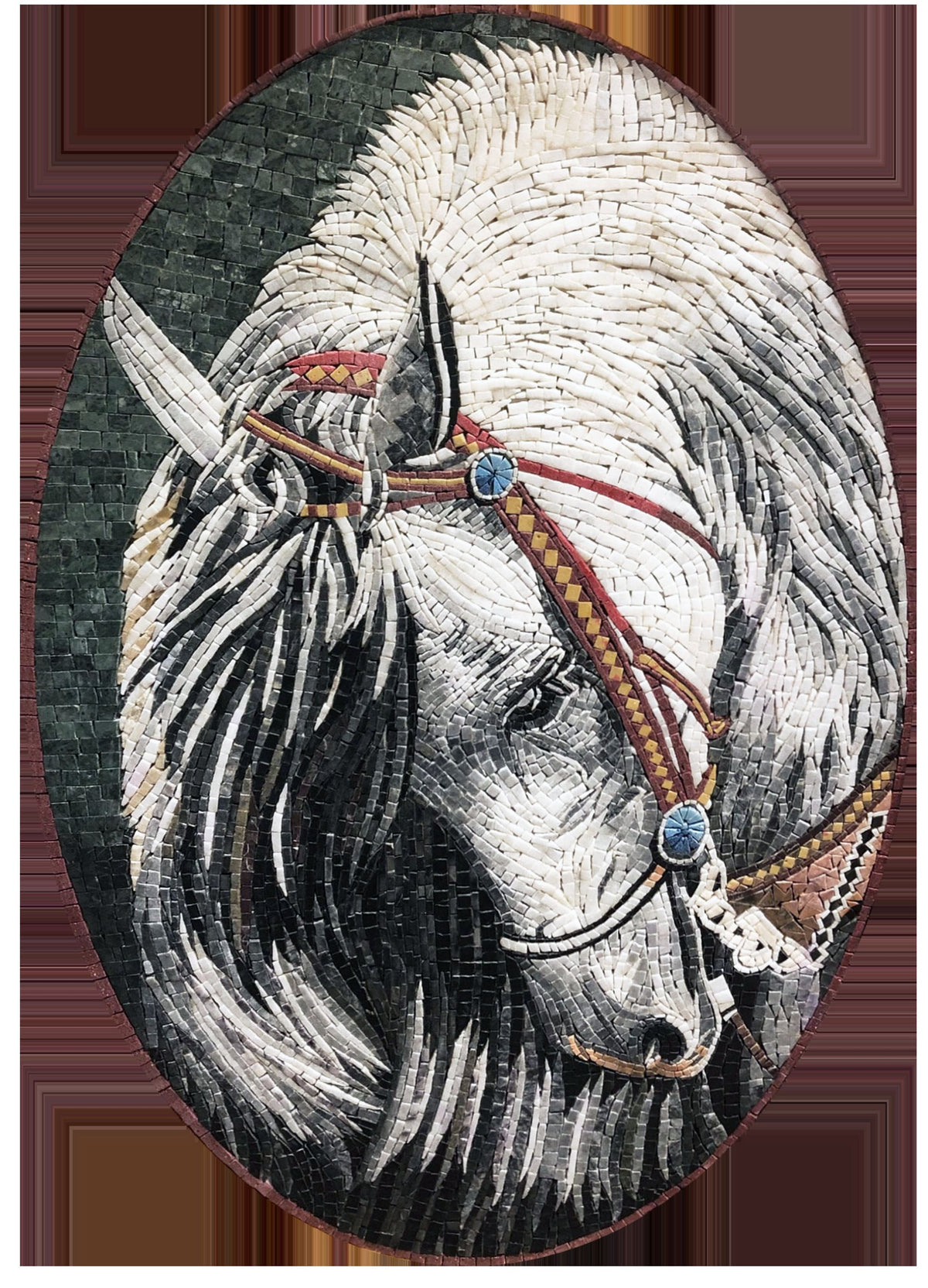 Handmade Horse Mosaic Tile Art: Marble Stone Mural (32” x 24”)