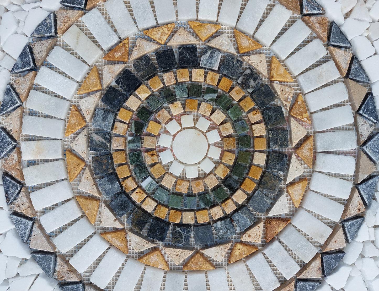 Handmade Marble Mosaic Medallion: Natural Stone Tile Art (24”x24”)